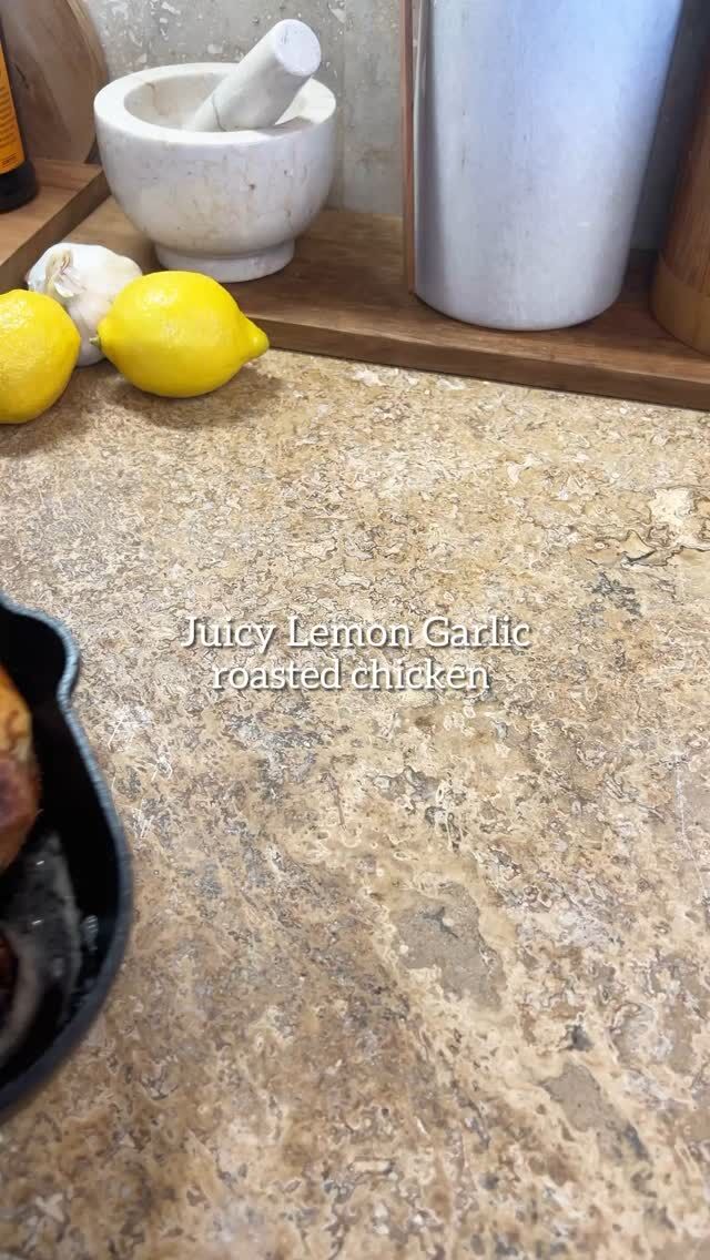 🍋🧄A simple Lemon Garlic roast chicken that comes out juicy every time. 

Make this instead of store-bought rotisserie chicken, that’s full of additives and injected solutions. Perfect for recipes like chicken salad.

Ingredients:
1 whole chicken (3–4 lbs)
2 tablespoons olive oil
1 cup of lemon garlic butter
3 lemons
1 head of garlic

Lemon garlic butter:
8oz softened salted butter
Zest of 1 lemon
5 garlic cloves grated
1 tsp onion powder
1 tsp salt
1 tsp mustard powder 
1/8 cup chopped parsley

Instructions:
1. Preheat oven to 425°F (220°C).
2. Line a baking dish or skillet with lemon slices.
3. Pat chicken dry, stuff the cavity with halved lemon and garlic head.
4. Loosen the skin and rub some under it; spread the rest over the outside.
5. Drizzle with olive oil and place breast-side up over the lemons.
6. Roast 1–1½ hours, basting every 30 minutes, until internal temp reaches 165°F.
7. Let rest 15 minutes before carving.
*Let chicken sit out at room temperature for about 30 minutes for a more even cooking.

💛SAVE for later and FOLLOW me for more recipes like this!
#lemonchicken #roastedchicken #easyrecipe #healthyfood #cooking #homecooking #healthydinnerideas #highproteinrecipes #asmrcooking #feedfeed @thefeedfeed